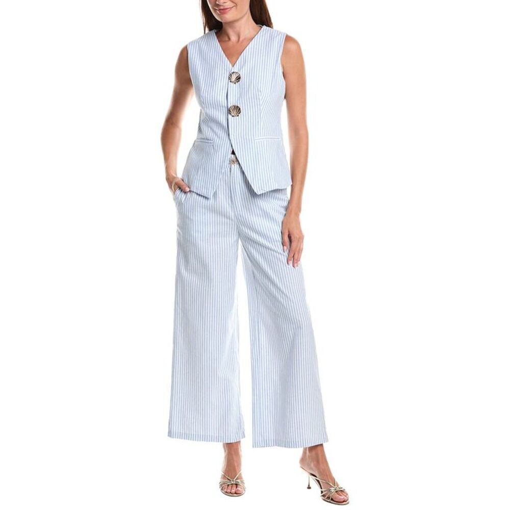 Anna Kay Womens 2Pc Athens Striped Top & Pant Set, Blue